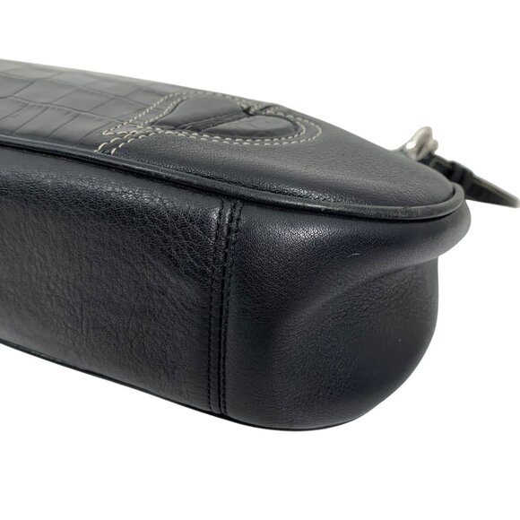 BRIGHTON Hilda Moon Purse Black Croc Embossed Pebbled Leather Demi Shoulder Bag - Picture 8 of 16